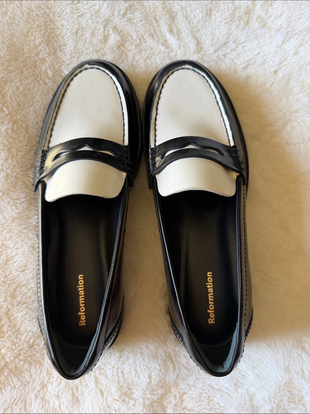 Reformation Black & White Classic Penny Loafers